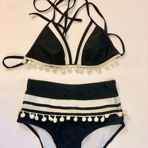 Women's Mesh Striped High Waist Bikini Set